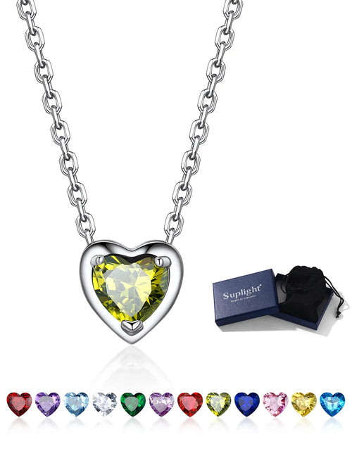 Load image into Gallery viewer, Silver Necklace 925 Sterling Silver Birthstone Love Heart Necklace Gifts for Women
