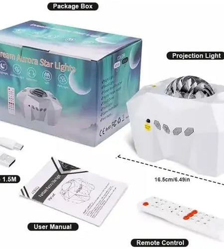 Star Projector with Bluetooth Speaker and Remote, Northern Lights Aurora Projector with Moon and Star