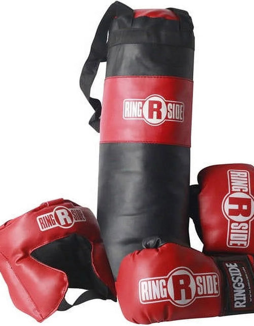 Load image into Gallery viewer, Kids Boxing Set with Mini Heavy Bag, Gloves and Headgear - Black
