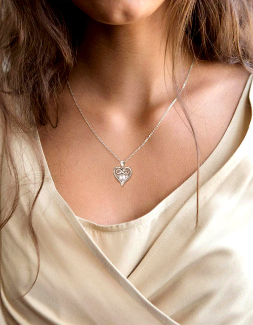 Load image into Gallery viewer, Heart Infinity Necklace Charm Pendant Necklace with Single Freshwater Cultured Pearl Sterling Silver Jewelry Birthday Gift for Her
