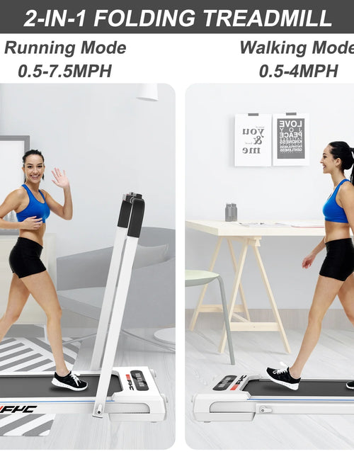 Load image into Gallery viewer, 2.5HP under Desk 2 in 1 Folding Treadmill for Home Office, Foldable Compact Electric Walking Running Machine W/ Remote Control &amp; LED Display, Walking Running Jogging (White)

