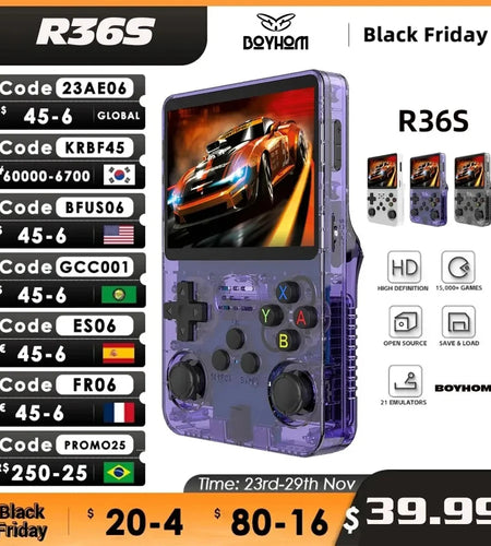 R36S Retro Handheld Video Game Console Linux System 3.5 Inch IPS Screen R35S Pro Portable Pocket Video Player 64GB Games