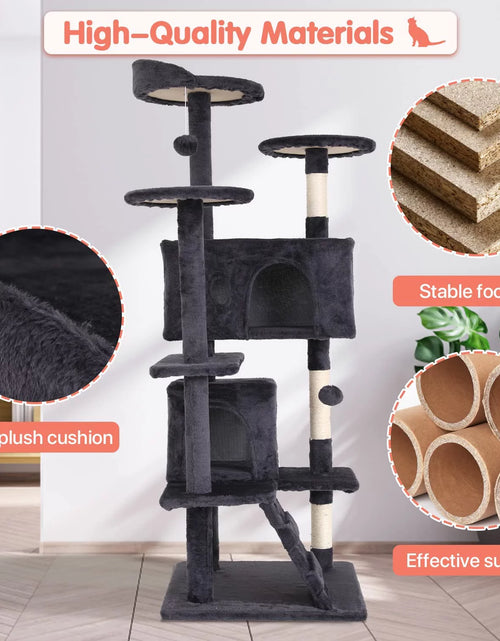 Load image into Gallery viewer, 54-In Double Condo Cat Tree Tower Playhouse with Scratching Post &amp; Perch for Indoor, Light Gray
