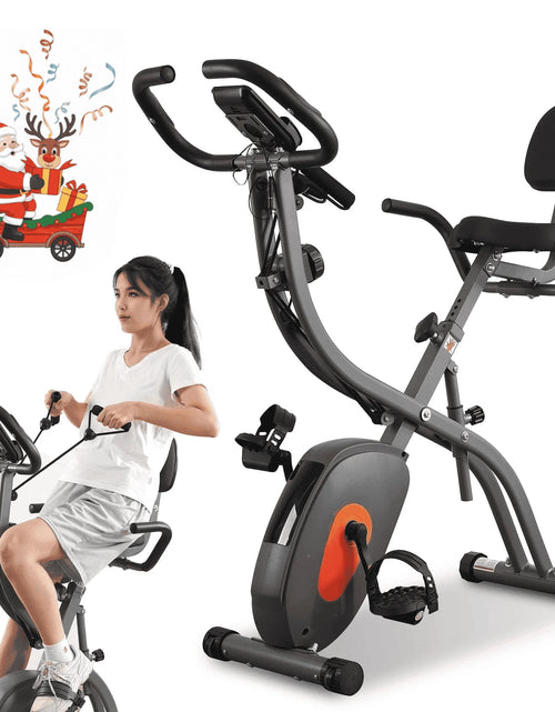 Load image into Gallery viewer, Folding Exercise Bike 3 in 1 Magnetic Stationary Recumbent Bike 10 Level Resistance for Home Use with Arm Resistance Bands
