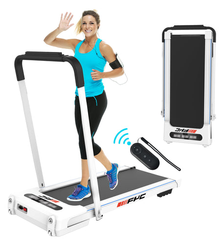 2.5HP under Desk 2 in 1 Folding Treadmill for Home Office, Foldable Compact Electric Walking Running Machine W/ Remote Control & LED Display, Walking Running Jogging (White)