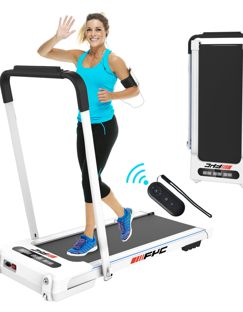 Load image into Gallery viewer, 2.5HP under Desk 2 in 1 Folding Treadmill for Home Office, Foldable Compact Electric Walking Running Machine W/ Remote Control &amp; LED Display, Walking Running Jogging (White)
