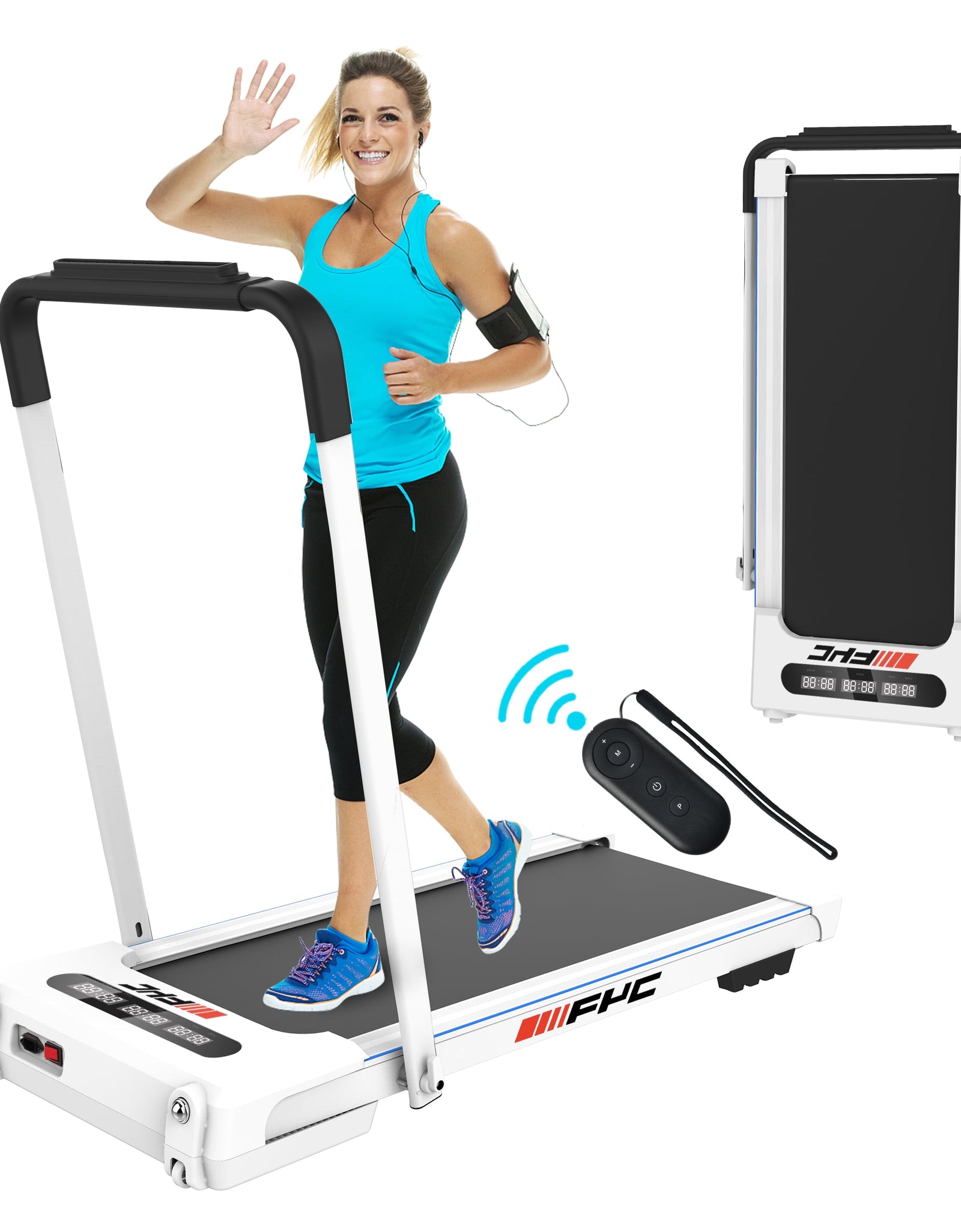 2.5HP under Desk 2 in 1 Folding Treadmill for Home Office, Foldable Compact Electric Walking Running Machine W/ Remote Control & LED Display, Walking Running Jogging (White)