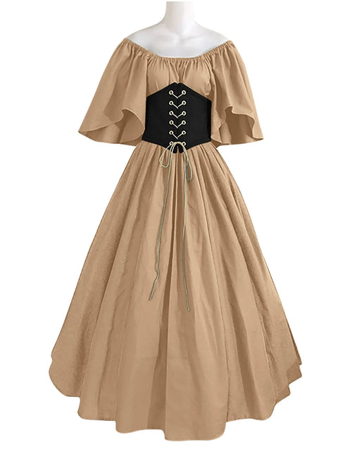 Load image into Gallery viewer, Womens Renaissance Costumes Medieval Irish Traditional plus Size Dresses Ruffle over Dress Corset Retro Cosplay Gown
