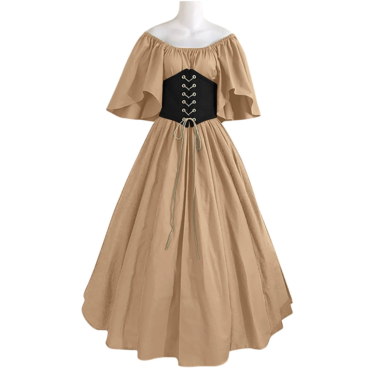 Womens Renaissance Costumes Medieval Irish Traditional plus Size Dresses Ruffle over Dress Corset Retro Cosplay Gown