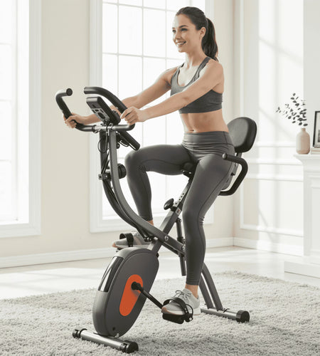 Folding Exercise Bike 3 in 1 Magnetic Stationary Recumbent Bike 10 Level Resistance for Home Use with Arm Resistance Bands