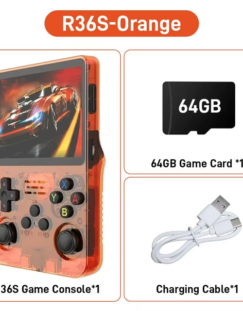 Load image into Gallery viewer, R36S ARKOS Retro Handheld Video Game Console Genuine 3.5 Inch IPS Multiple Colors Are Available Screen Portable Player 64GB Game

