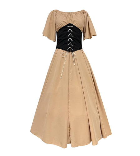Womens Renaissance Costumes Medieval Irish Traditional plus Size Dresses Ruffle over Dress Corset Retro Cosplay Gown