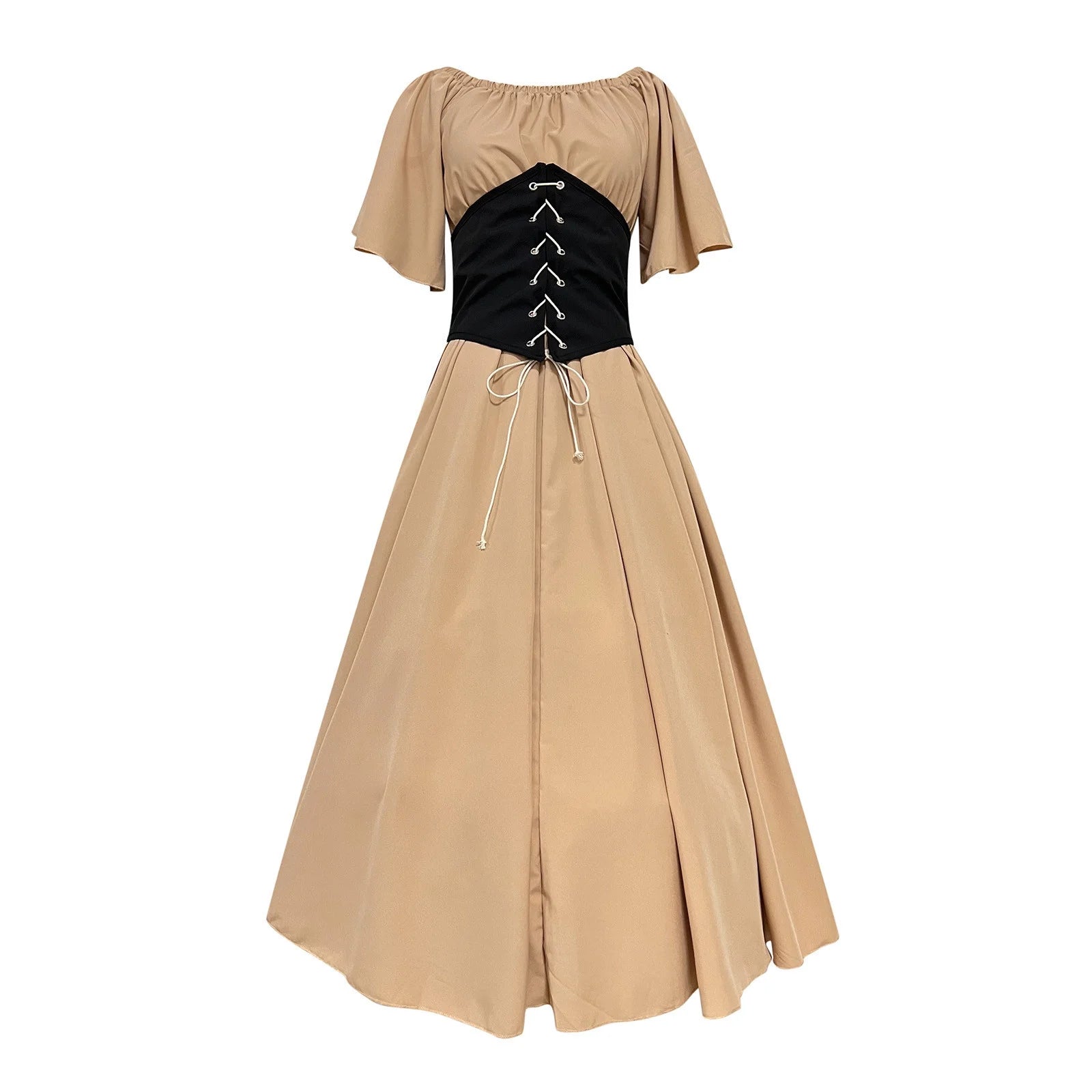 Womens Renaissance Costumes Medieval Irish Traditional plus Size Dresses Ruffle over Dress Corset Retro Cosplay Gown