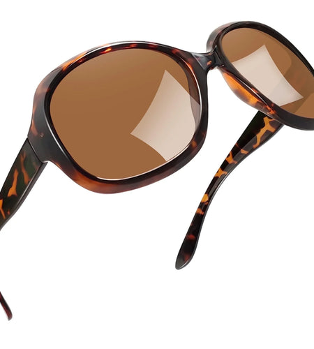 Oversized Polarized Women Sunglasses, Ladies Vintage Big Frame Sun Glasses Shades (Leopard Brown)