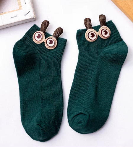 New Women'S Spring Summer Cartoon 3D Big Eyes Rabbit Eared Short Tube Socks Novelty Funny Soft Cotton Ankle Sokken Gift