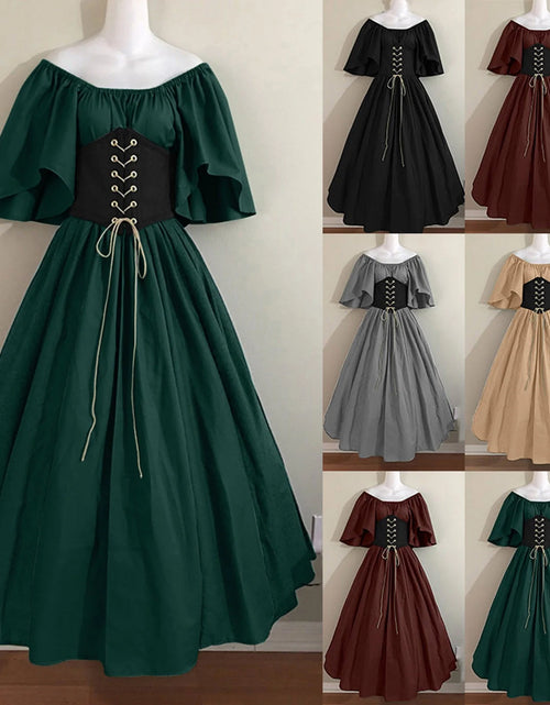 Load image into Gallery viewer, Womens Renaissance Costumes Medieval Irish Traditional plus Size Dresses Ruffle over Dress Corset Retro Cosplay Gown
