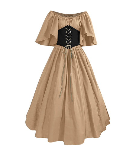 Womens Renaissance Costumes Medieval Irish Traditional plus Size Dresses Ruffle over Dress Corset Retro Cosplay Gown