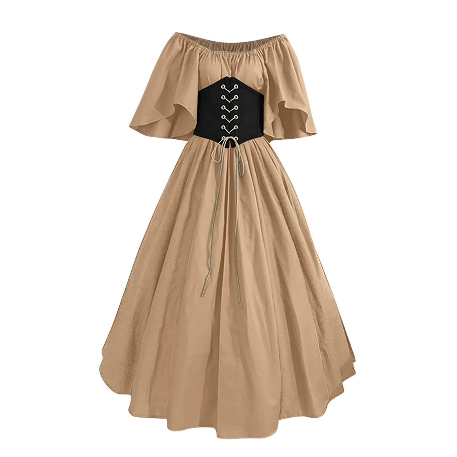 Womens Renaissance Costumes Medieval Irish Traditional plus Size Dresses Ruffle over Dress Corset Retro Cosplay Gown