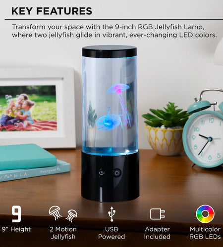 Jellyfish Night Light Lamp Motion & Multicolor Leds - Easy Mode Switching, USB Powered - 9"